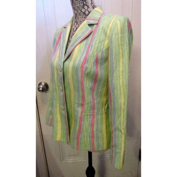 JM Studio by John Meyer Blazer Green Yellow Pink Striped Lined Jacket Womens 12P - Picture 3 of 8